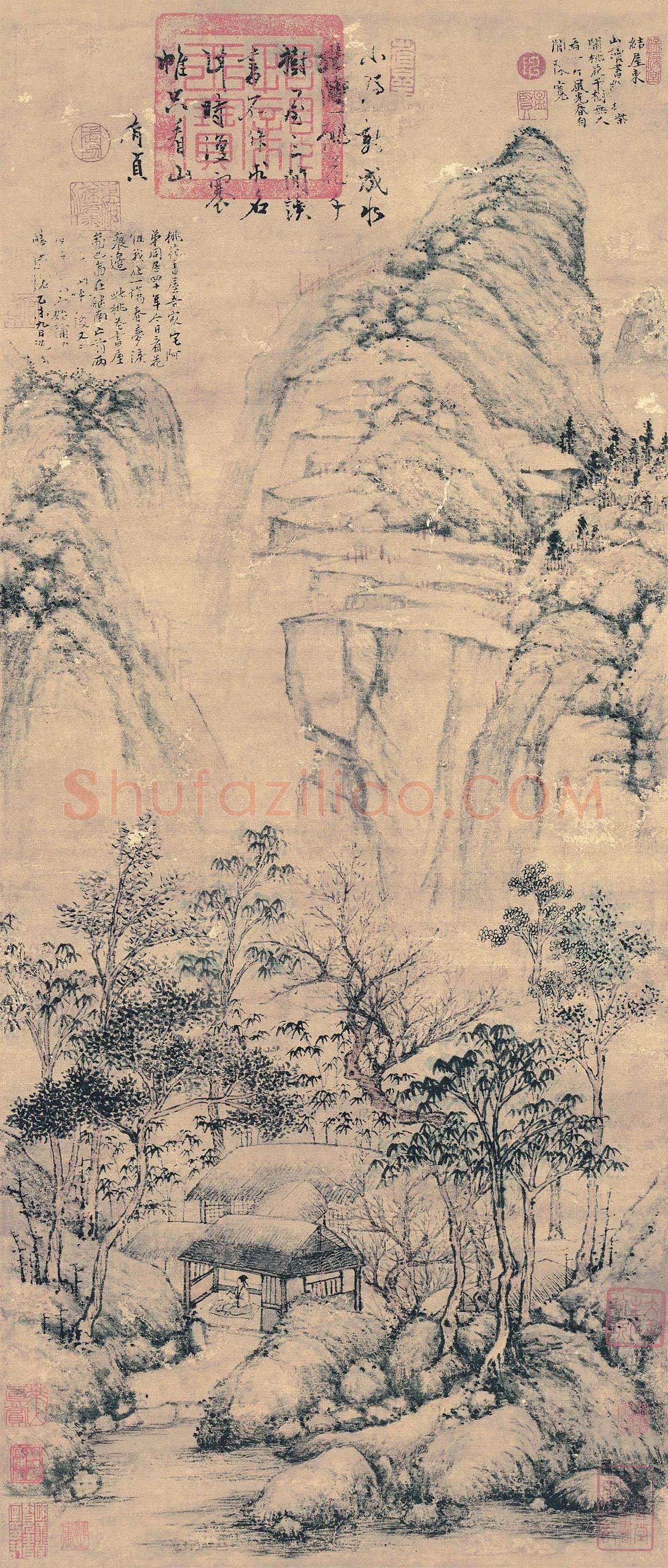 沈周山水《桃花书屋图》轴