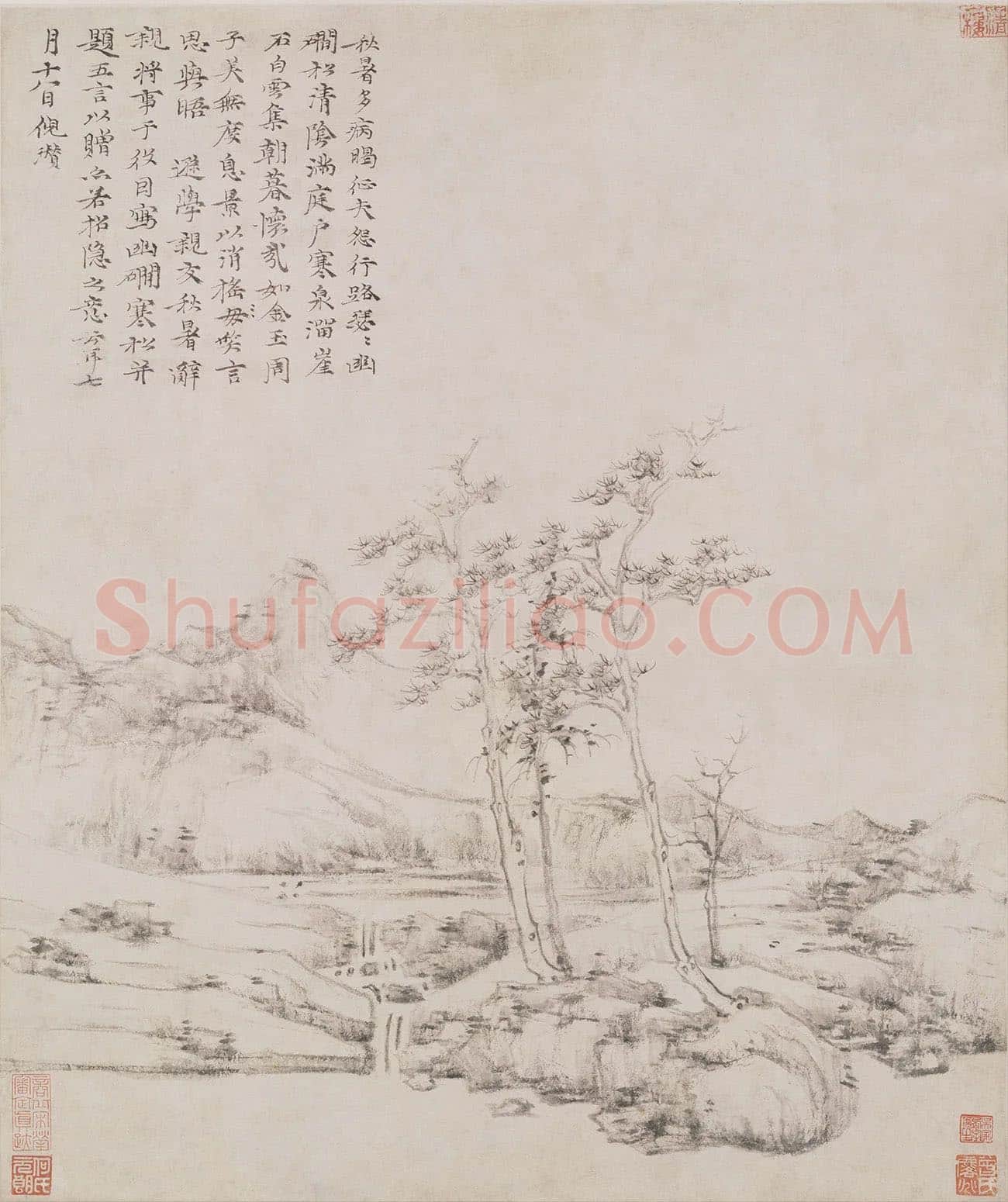 倪瓒山水画作品幽涧寒松图