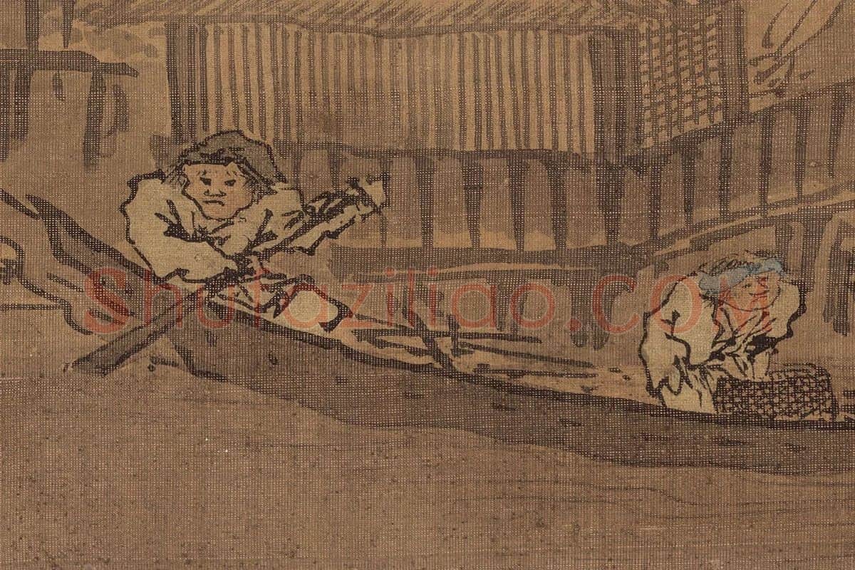 朱邦山水画人物画《寒江渔村图》高清大图局部细节 (5)