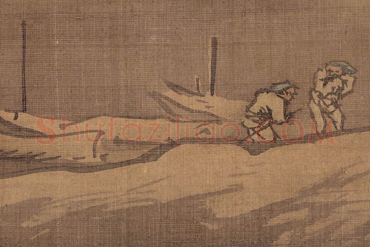 朱邦山水画人物画《寒江渔村图》高清大图局部细节 (7)