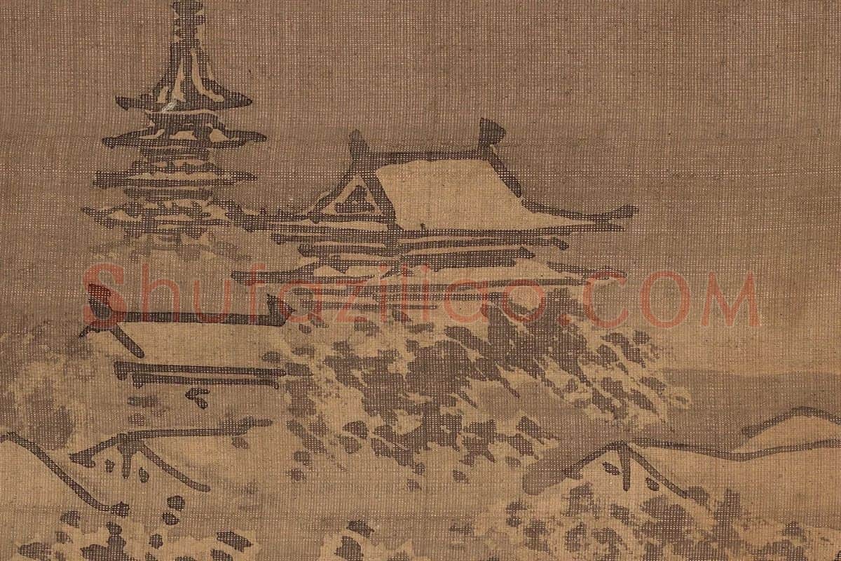 朱邦山水画人物画《寒江渔村图》高清大图局部细节 (8)