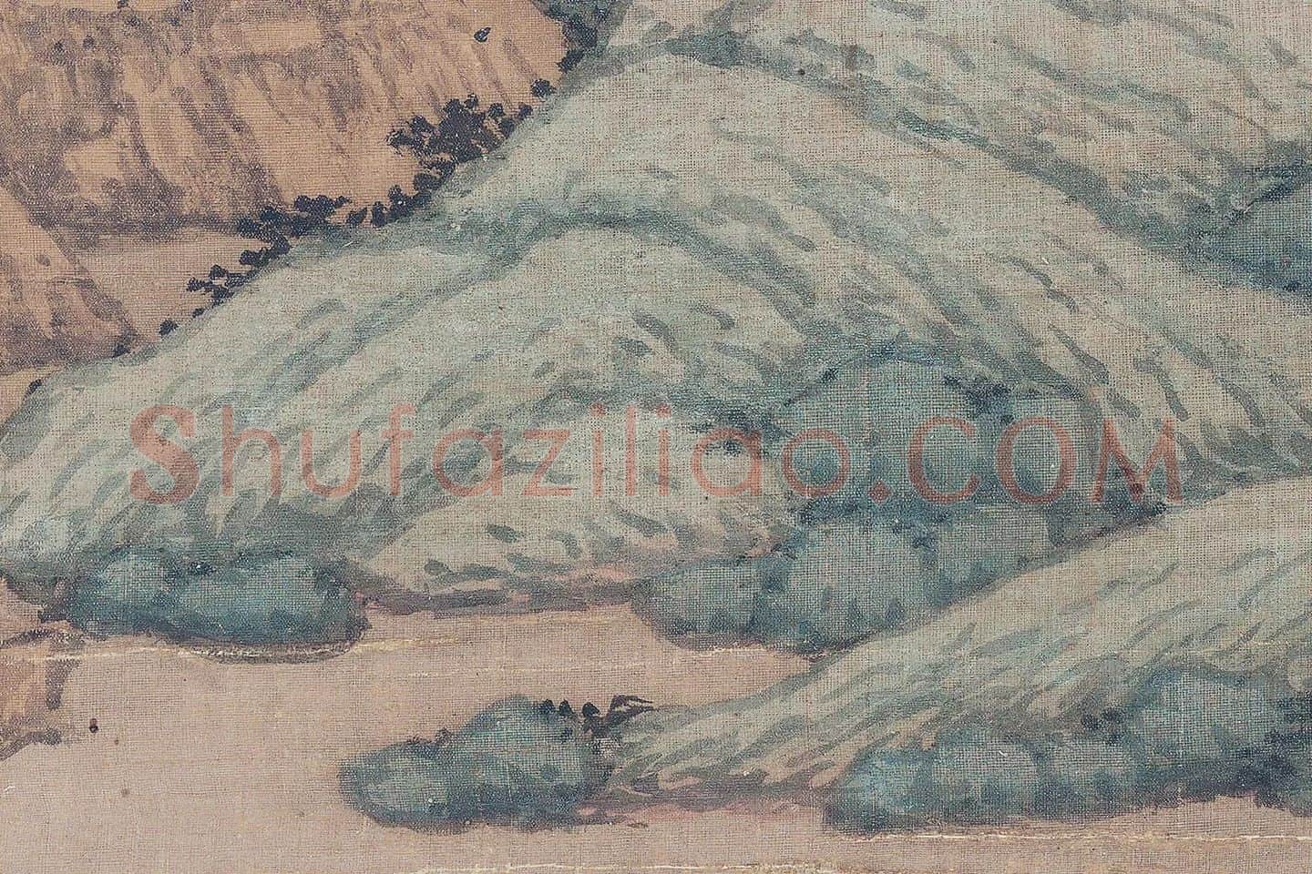 沈周小青绿山水《青山红树图》高清大图局部 (6)