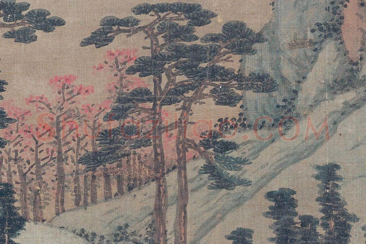 沈周小青绿山水《青山红树图》高清大图局部 (8)