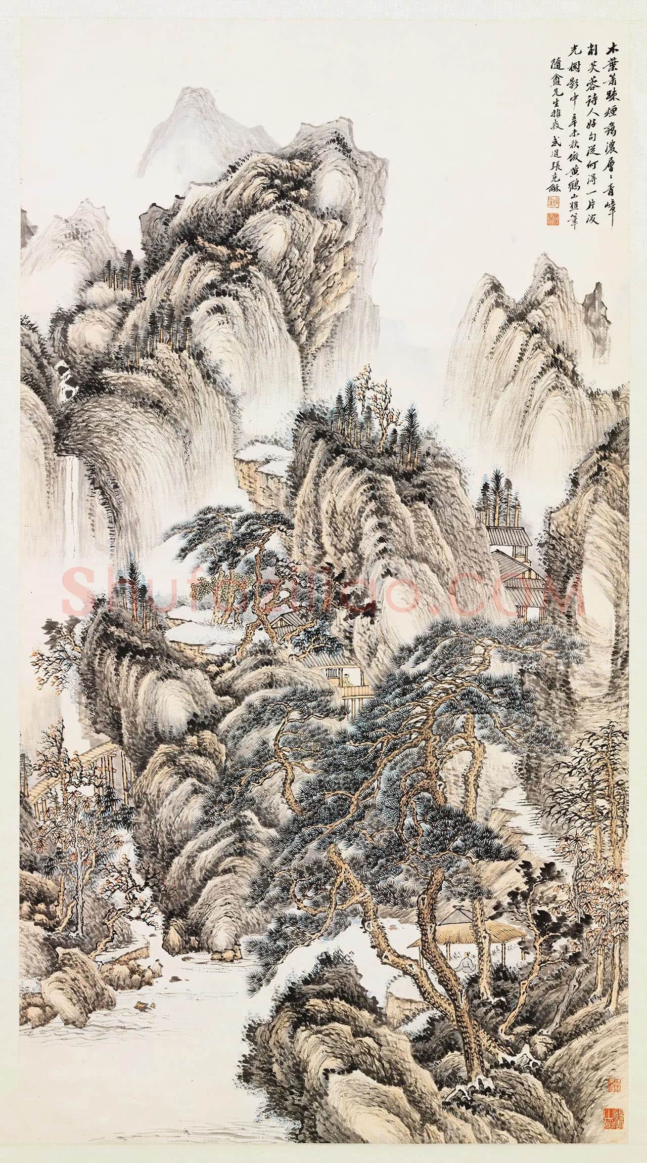 张石园山水画《烟霭青嶂》轴