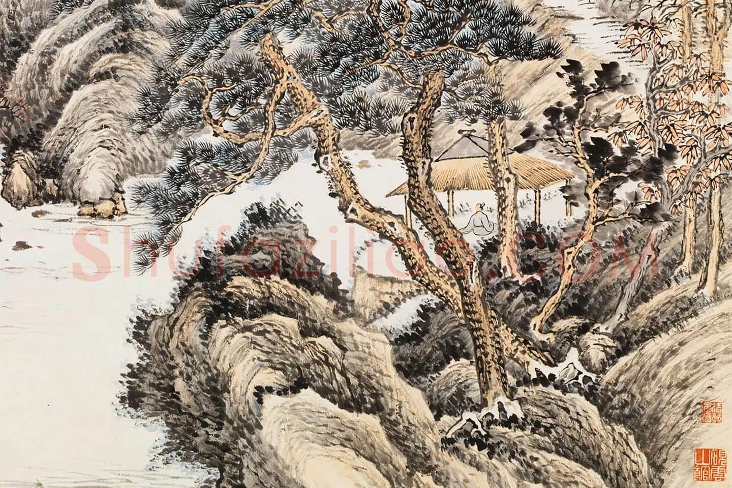 张石园山水画《烟霭青嶂》局部 (1)