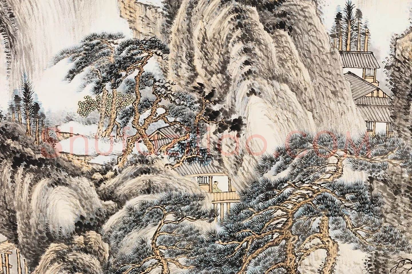 张石园山水画《烟霭青嶂》局部 (2)
