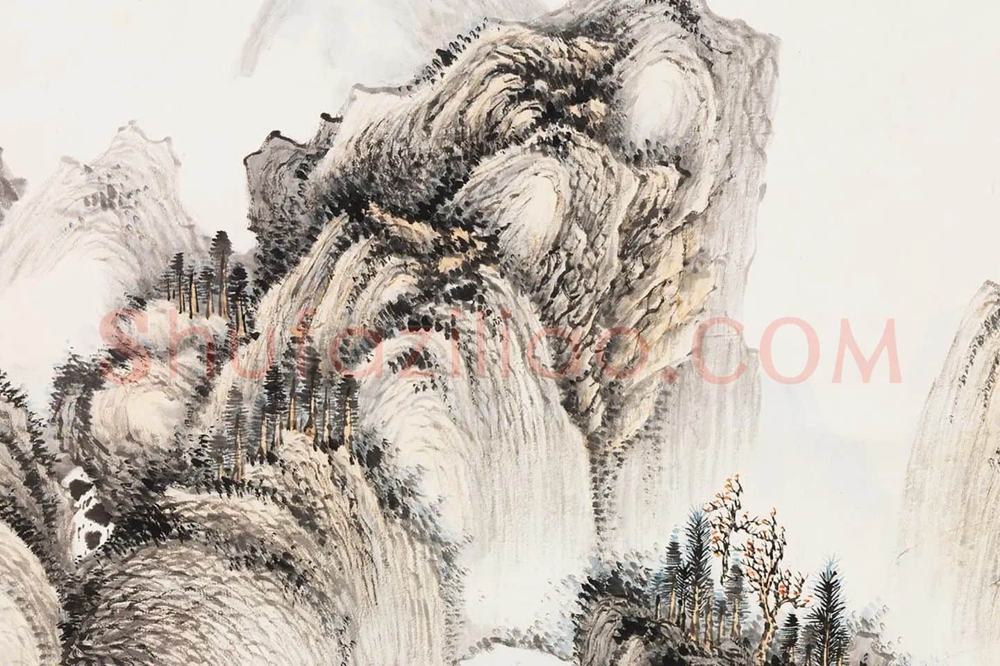 张石园山水画《烟霭青嶂》局部 (3)