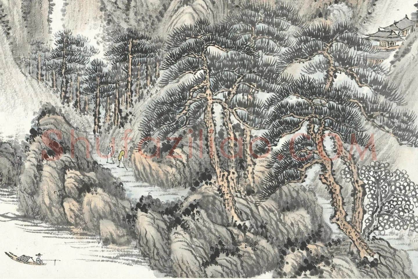 张石园《​​​​​​​仿黄鹤山樵山水》局部 (2)
