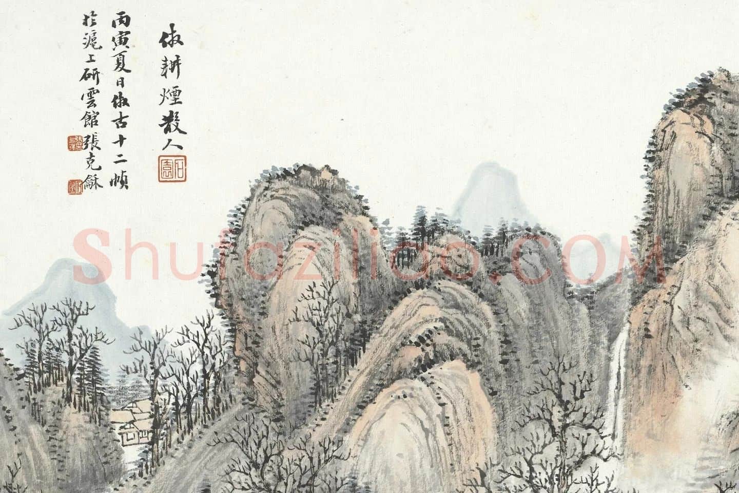 张石园《仿黄鹤山樵山水》局部-1