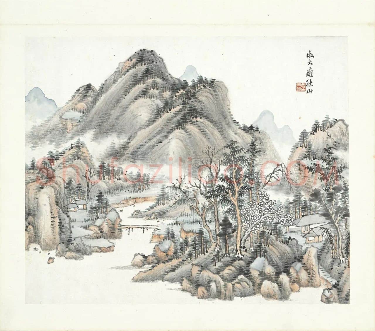 张石园《仿大痴秋山山水》