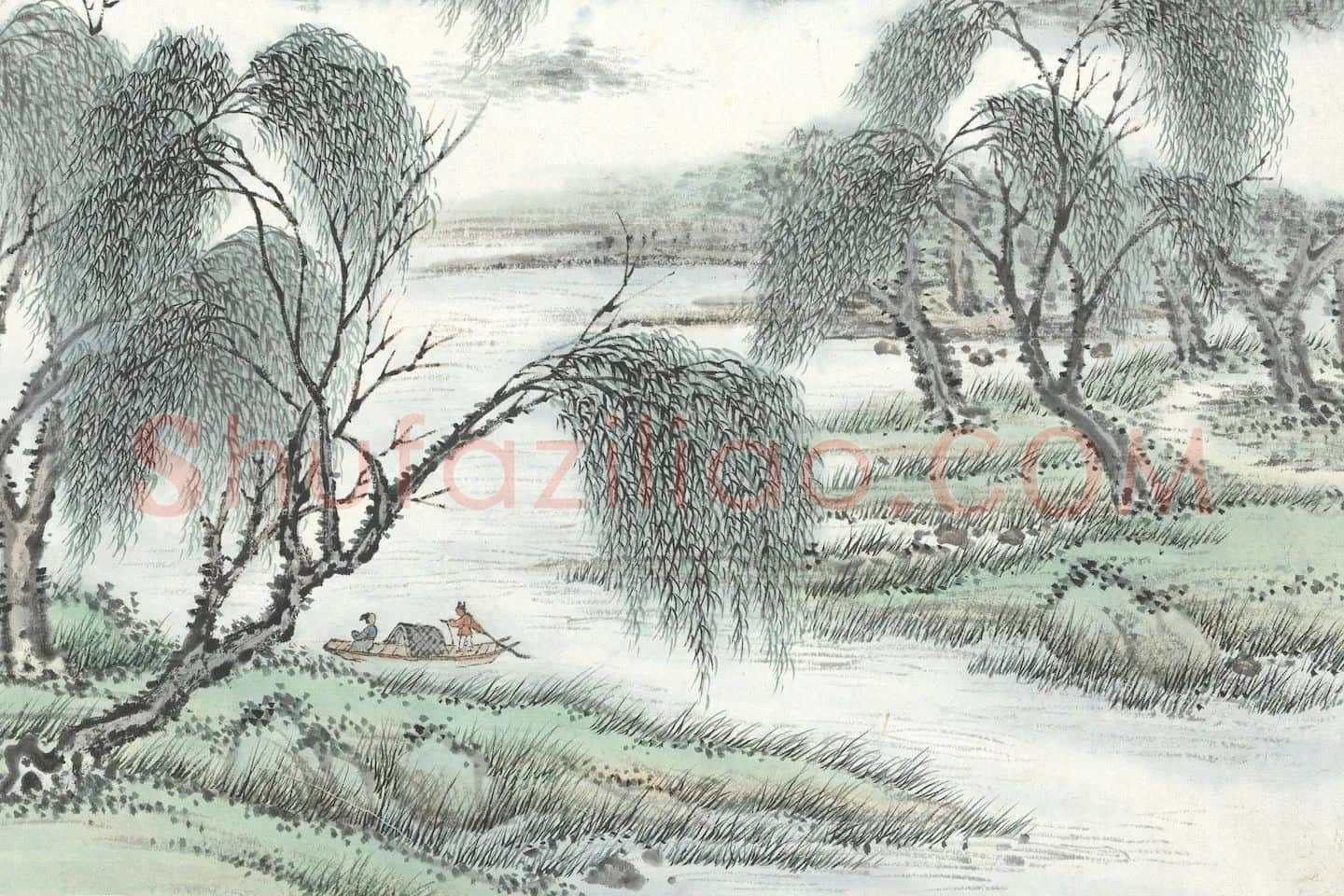 张石园《仿赵令穰山水》局部 (1)