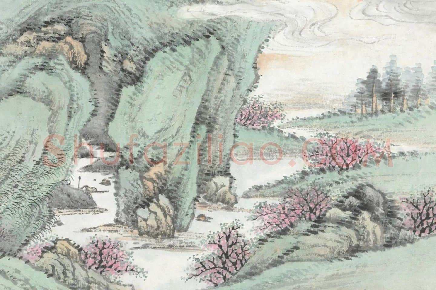 张石园《仿赵松雪山水》局部 (1)