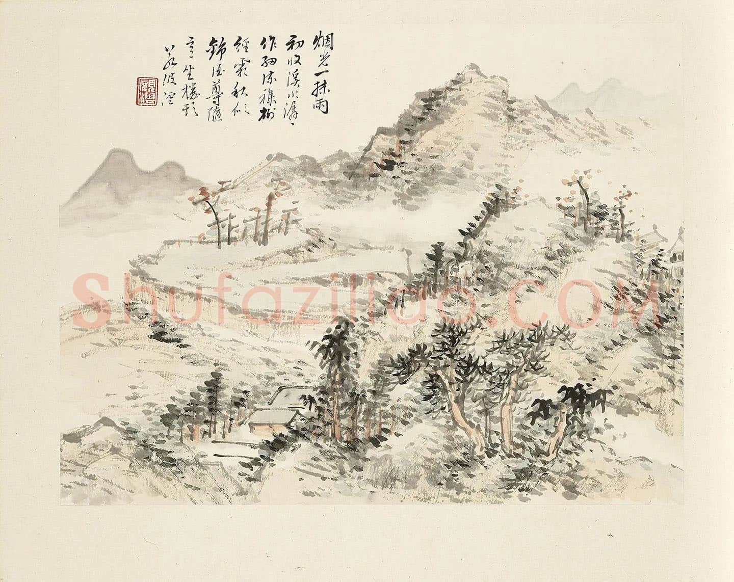 顾沄山水画《雨后秋林图》页