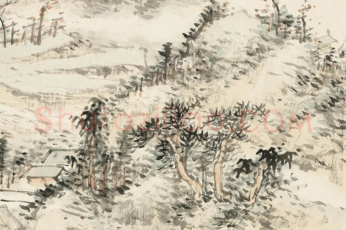 顾沄山水画《雨后秋林图》局部 (2)