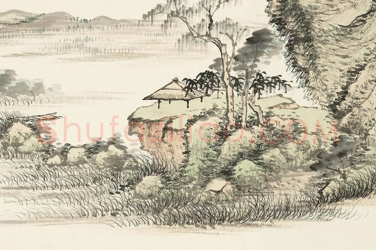 顾沄山水画《柳亭扁舟图》局部 (2)