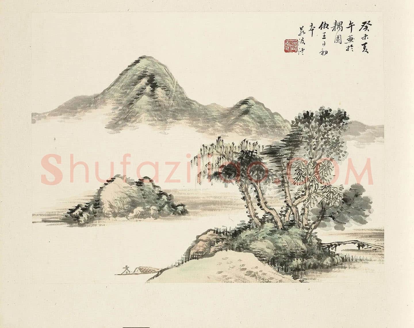 顾沄山水画《扁舟诗思图》页