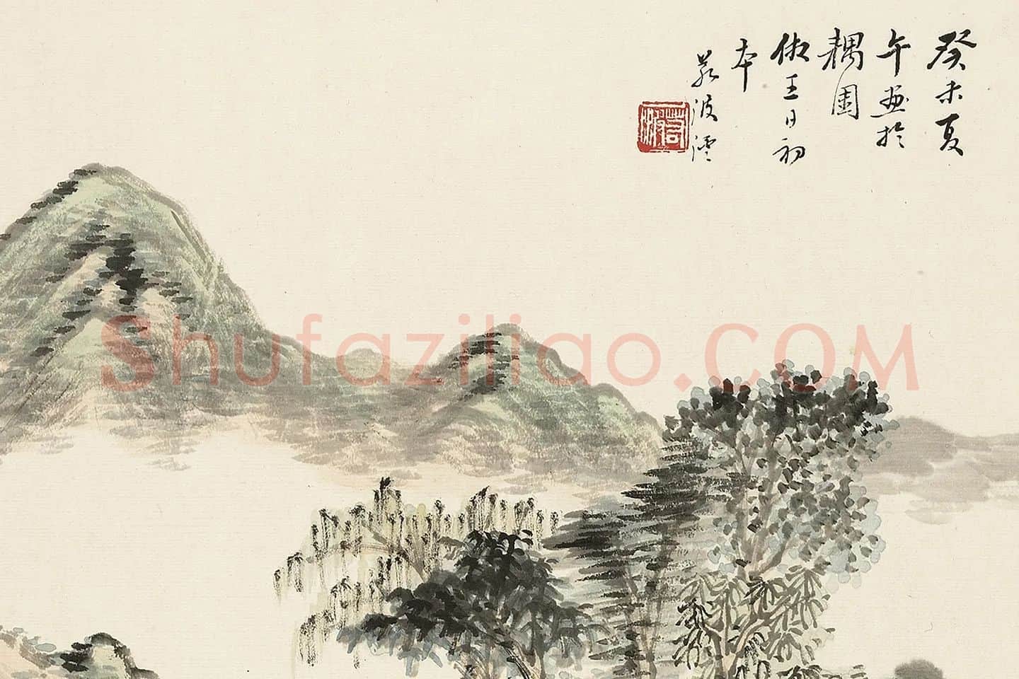 清顾沄山水《扁舟诗思图》局部 (1)
