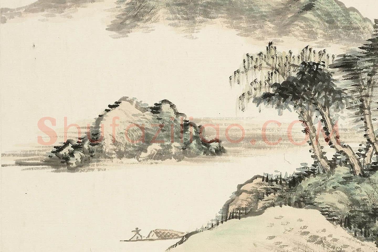 清顾沄山水《扁舟诗思图》局部 (2)