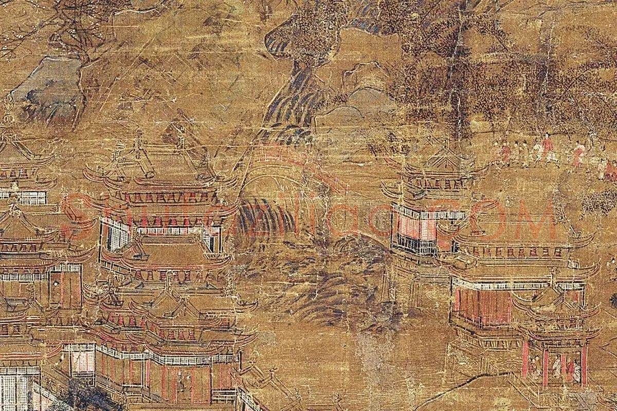 山水楼阁画《宫苑图》高清大图局部 (1)