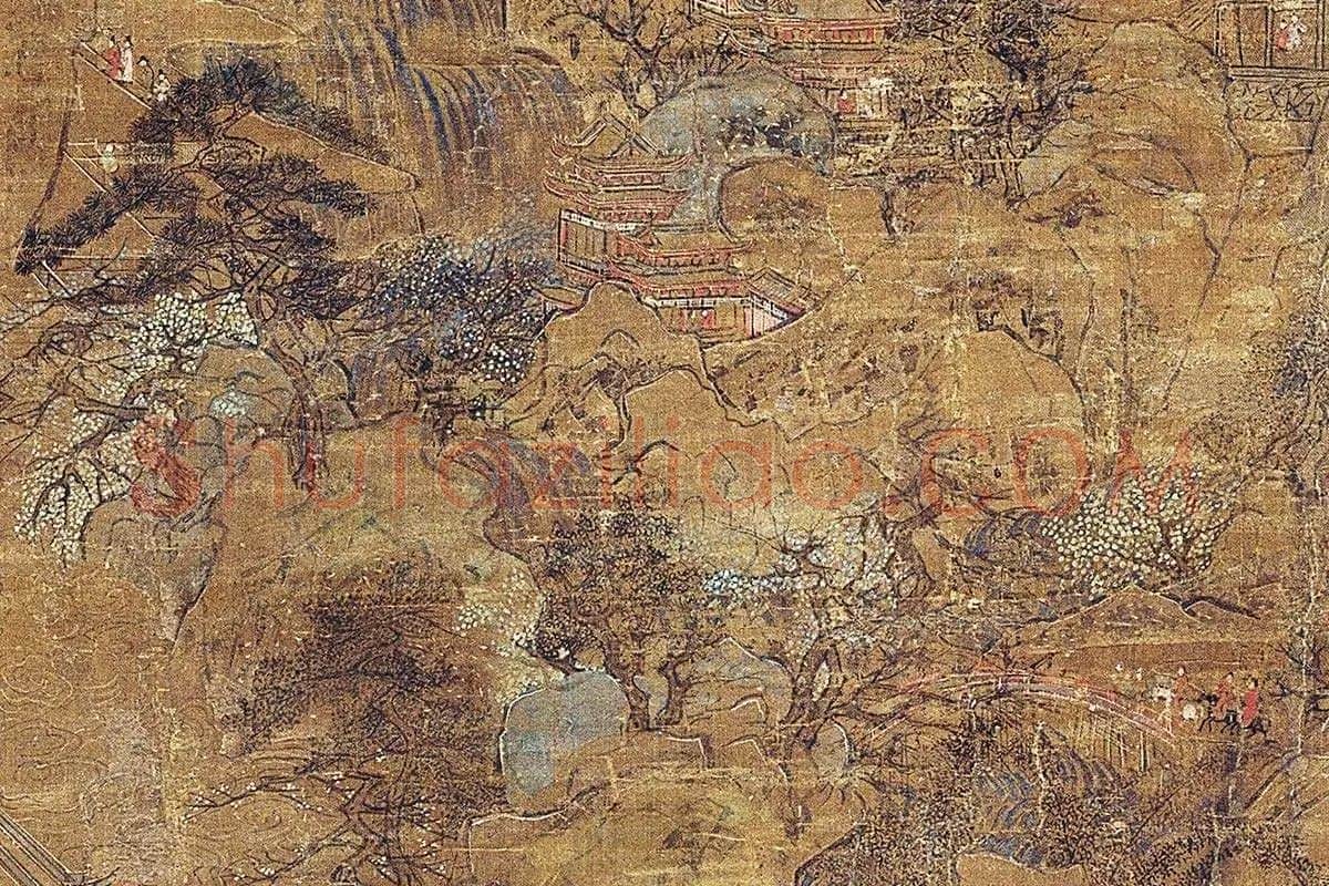 山水楼阁画《宫苑图》高清大图局部 (2)