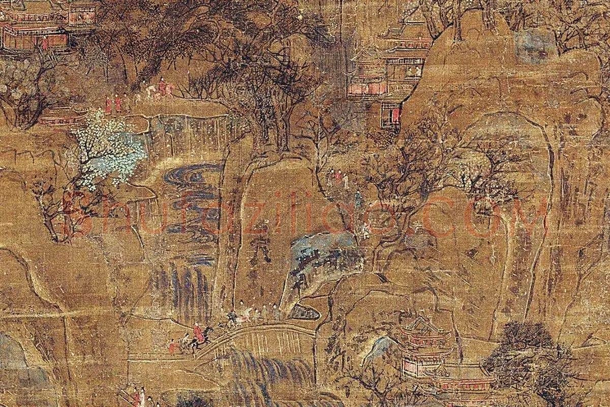 山水楼阁画《宫苑图》高清大图局部 (3)
