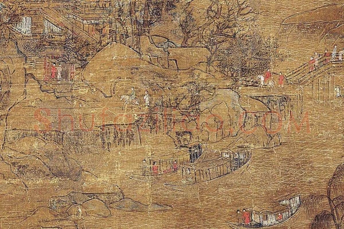 山水楼阁画《宫苑图》高清大图局部 (7)