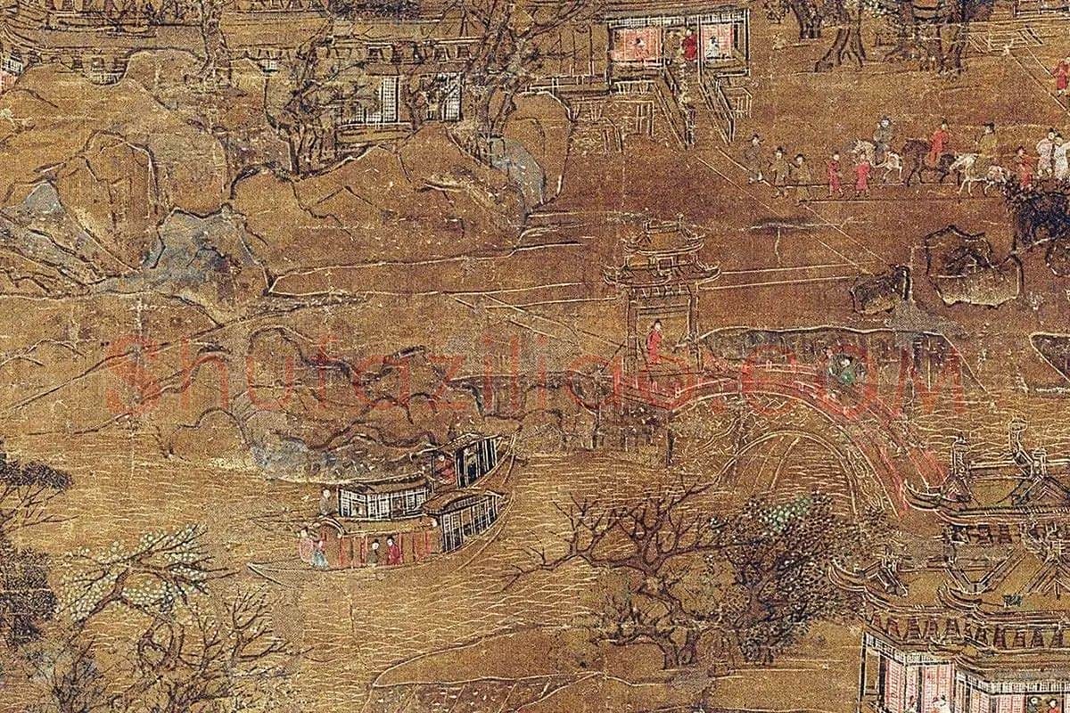山水楼阁画《宫苑图》高清大图局部 (8)
