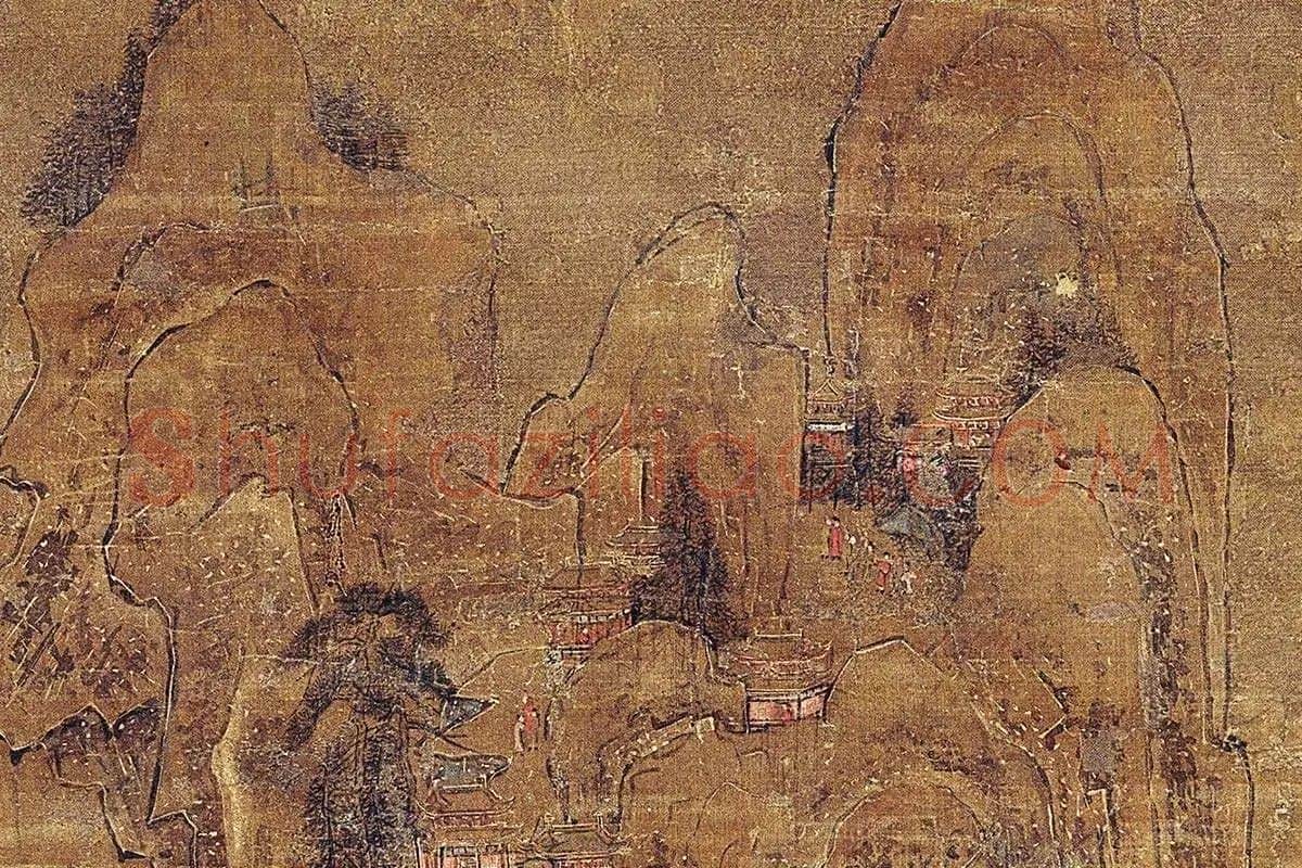 山水楼阁画《宫苑图》高清大图局部 (11)