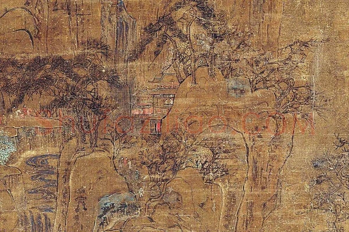 山水楼阁画《宫苑图》高清大图局部 (12)