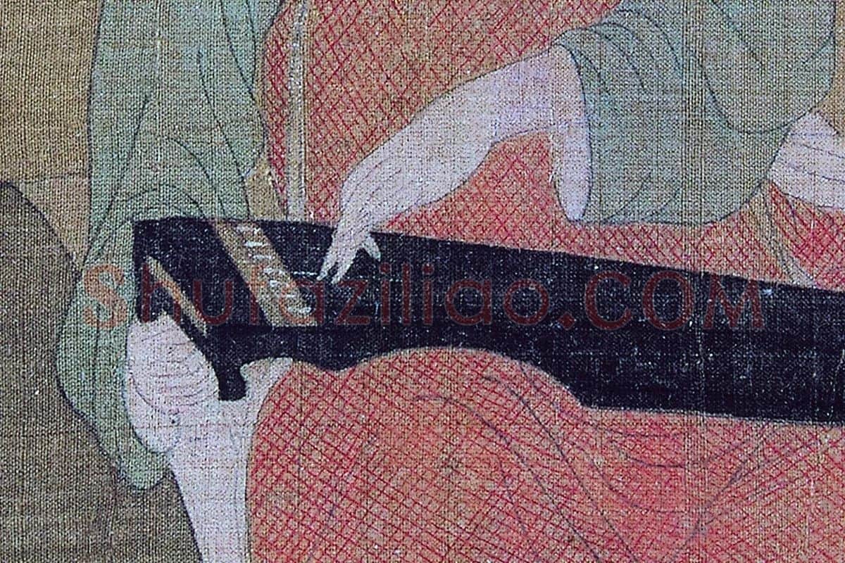 周昉仕女人物画《调琴啜茗图》高清大图局部细节 (2)