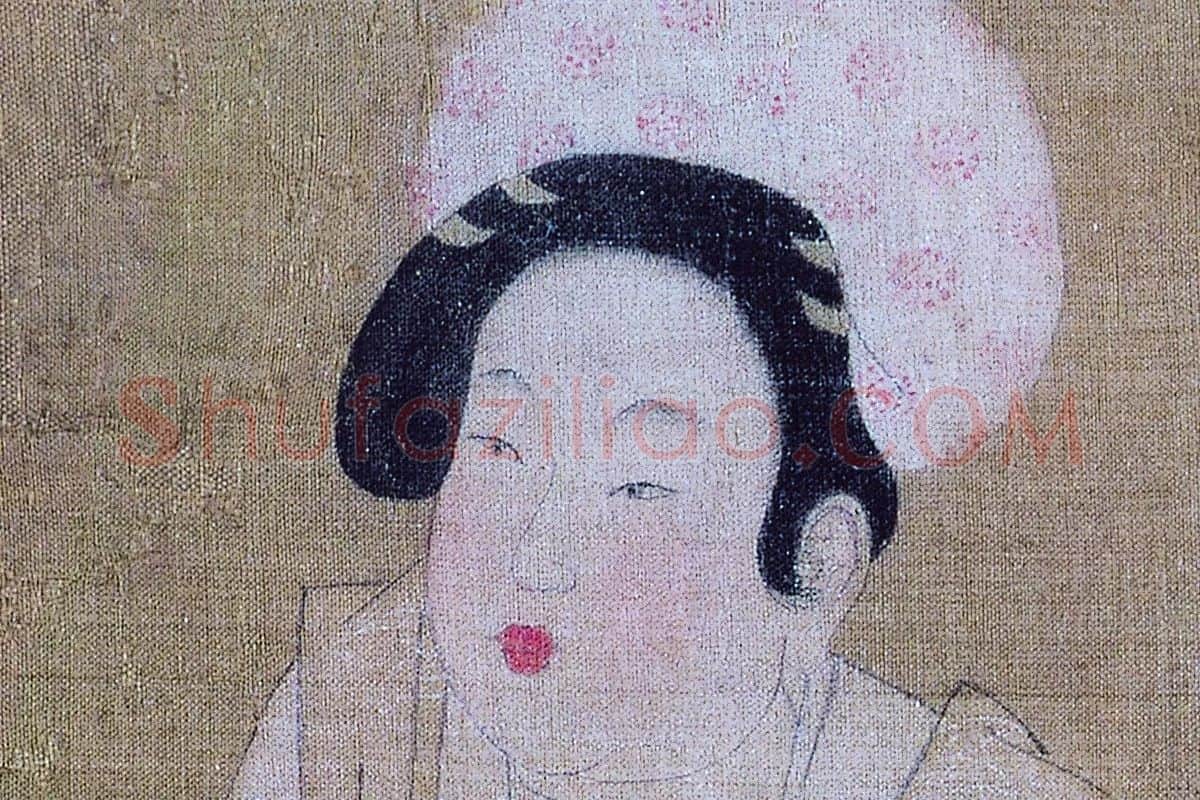 周昉仕女人物画《调琴啜茗图》高清大图局部细节 (4)