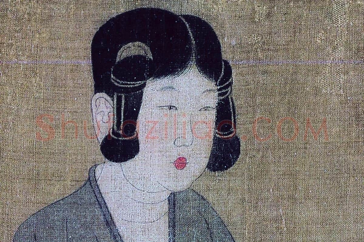 周昉仕女人物画《调琴啜茗图》高清大图局部细节 (7)