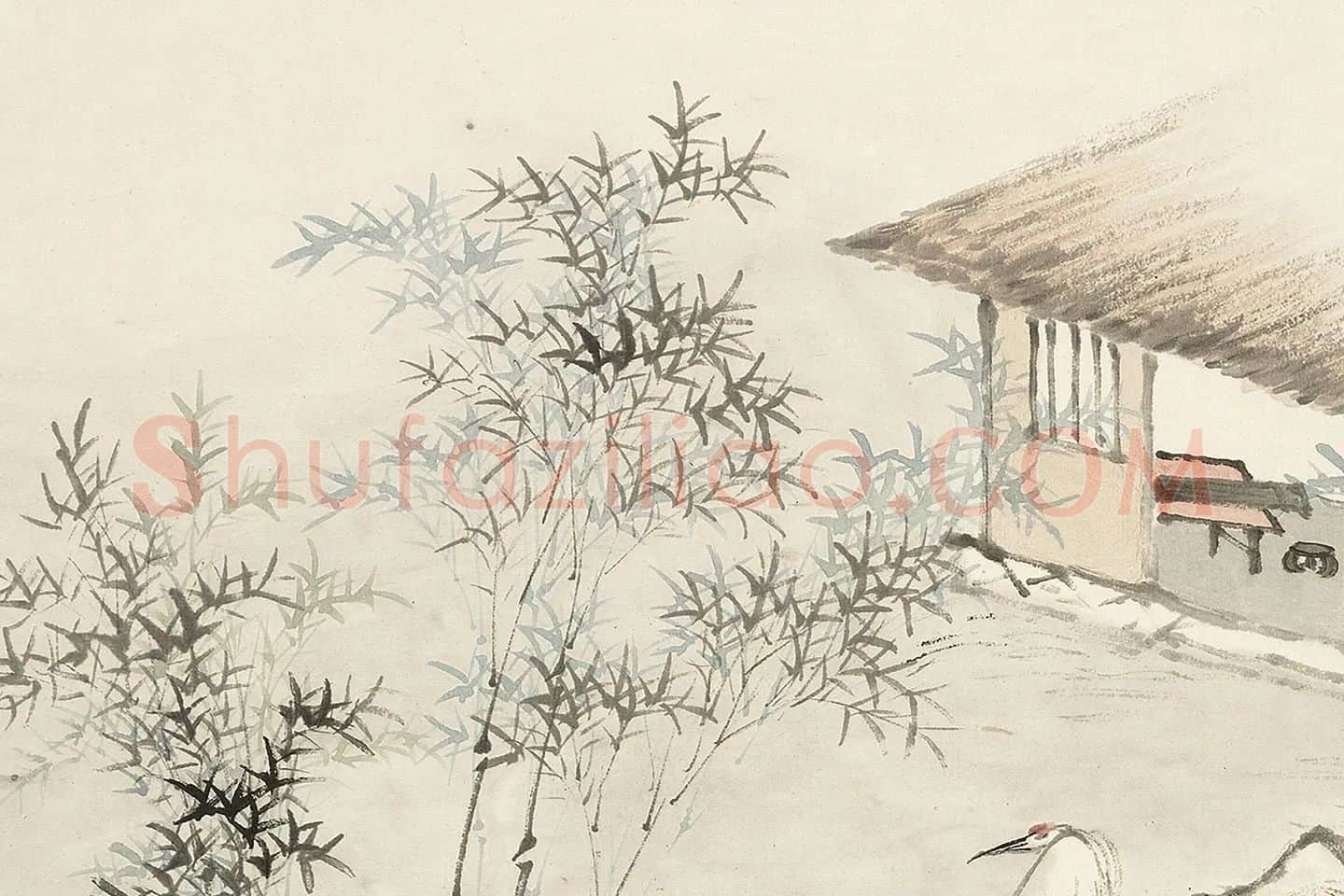 顾沄山水画《竹鹤图》局部 (1)