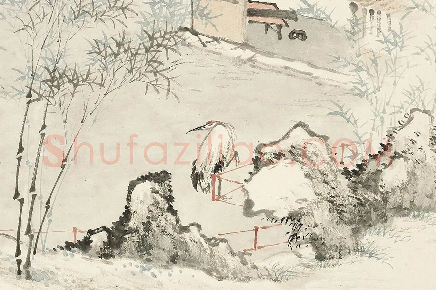 顾沄山水画《竹鹤图》局部 (2)