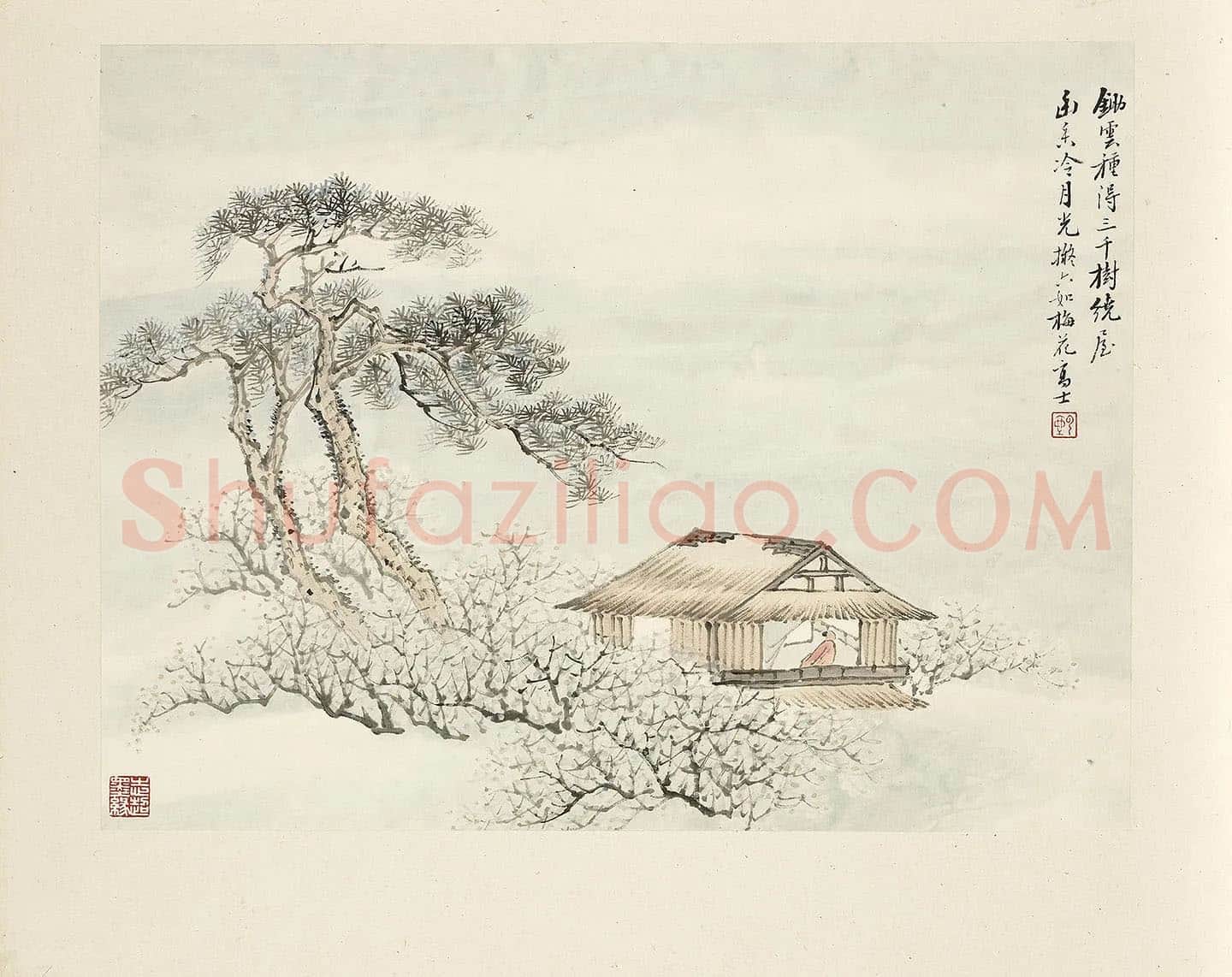 顾沄山水画《松梅书屋图》页