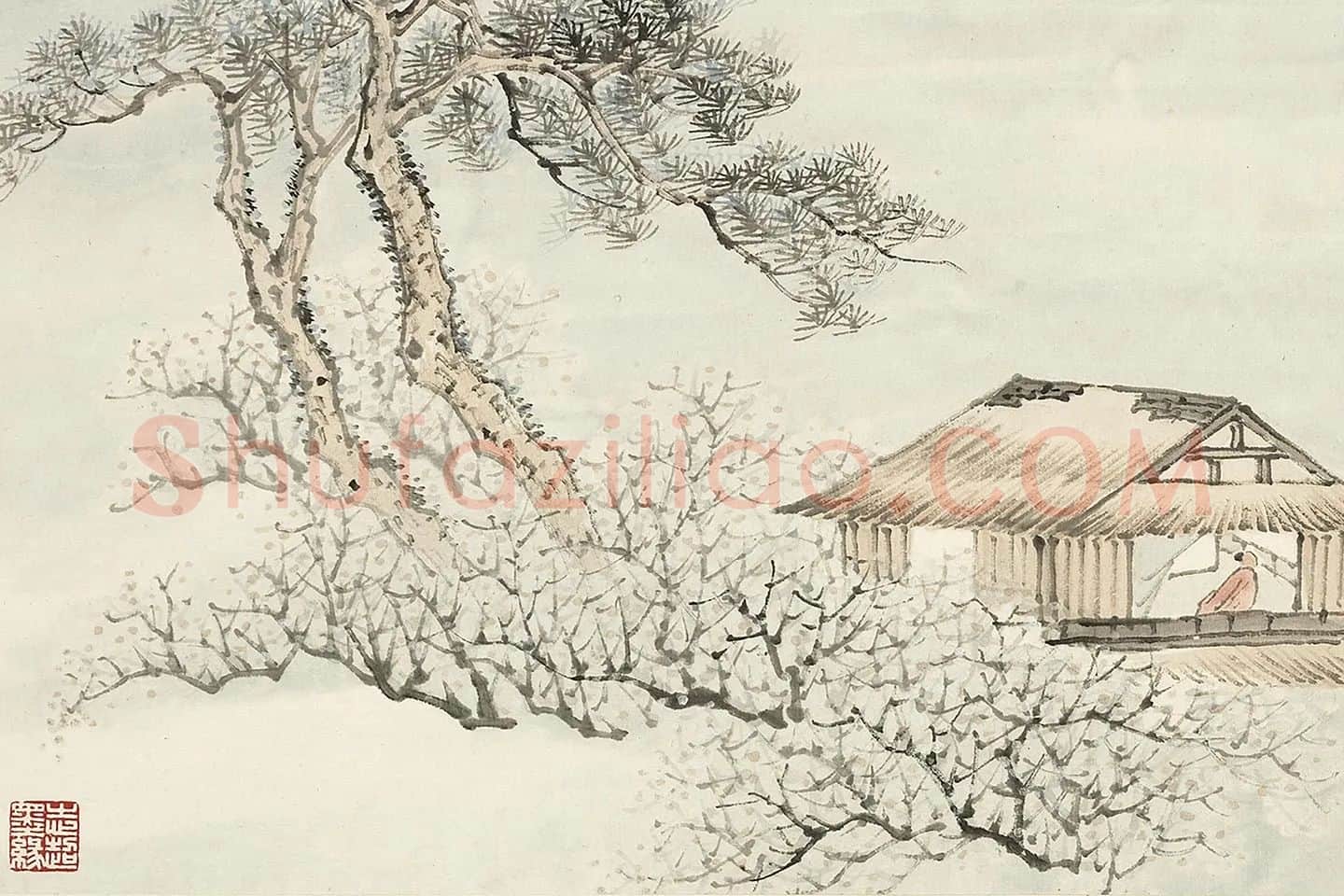 清顾沄山水《松梅书屋图》局部 (2)