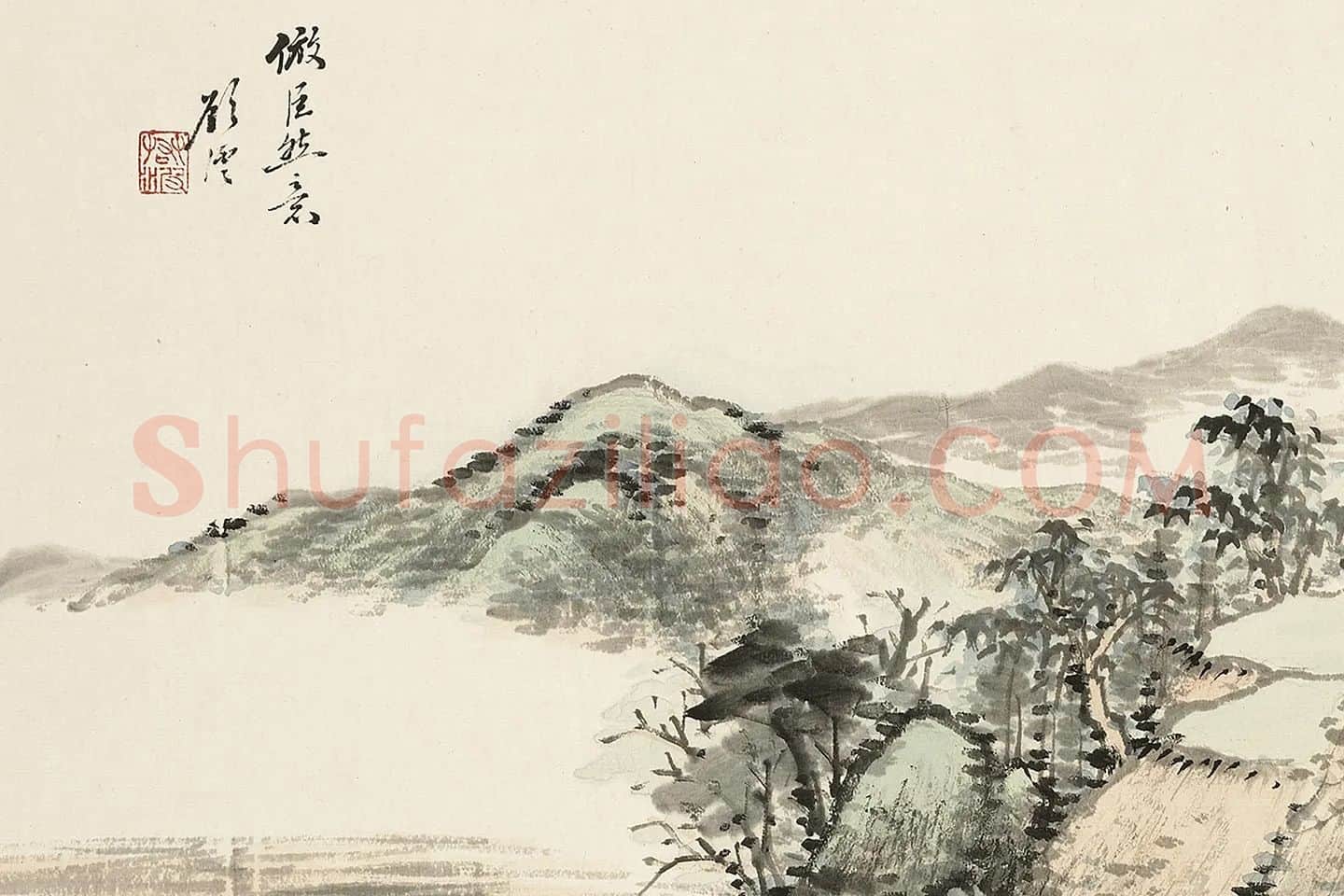 顾沄山水《仿巨然意》局部 (1)
