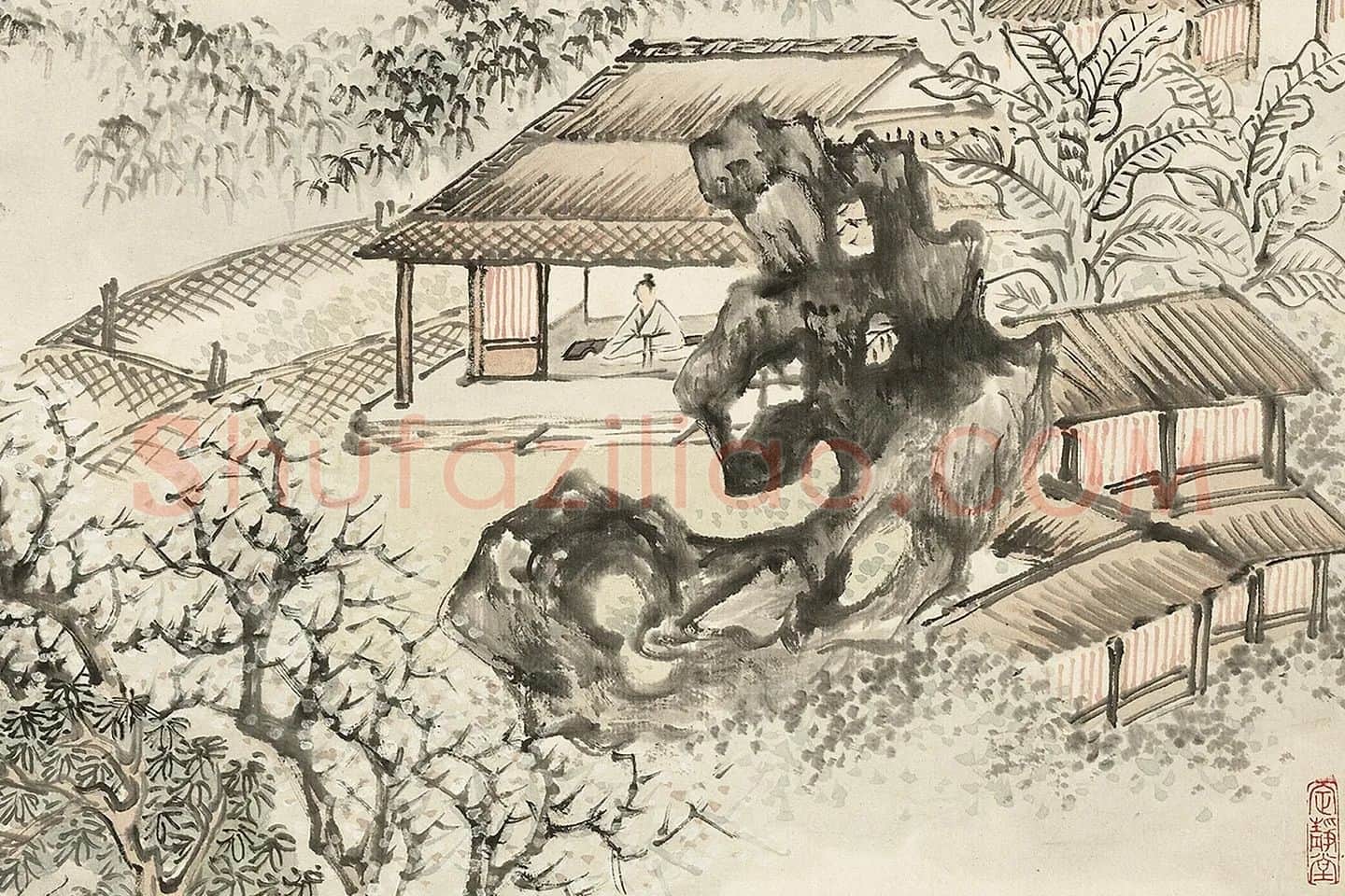 顾沄山水《小灵鹫山馆图》局部 (2)