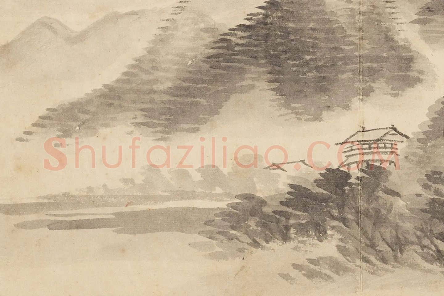 王翚水墨山水《云山图》局部 (1)