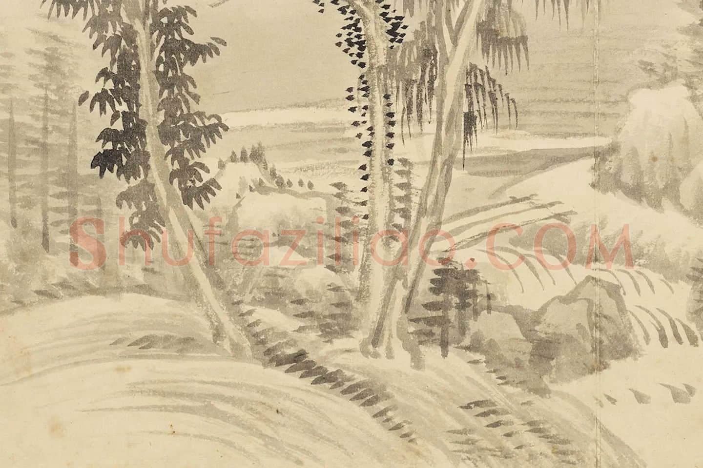 王翚山水《平林野趣图》局部 (3)