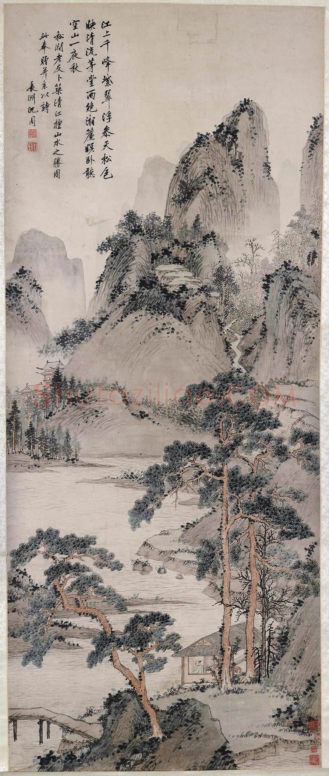 沈周山水《清江幽居图》轴