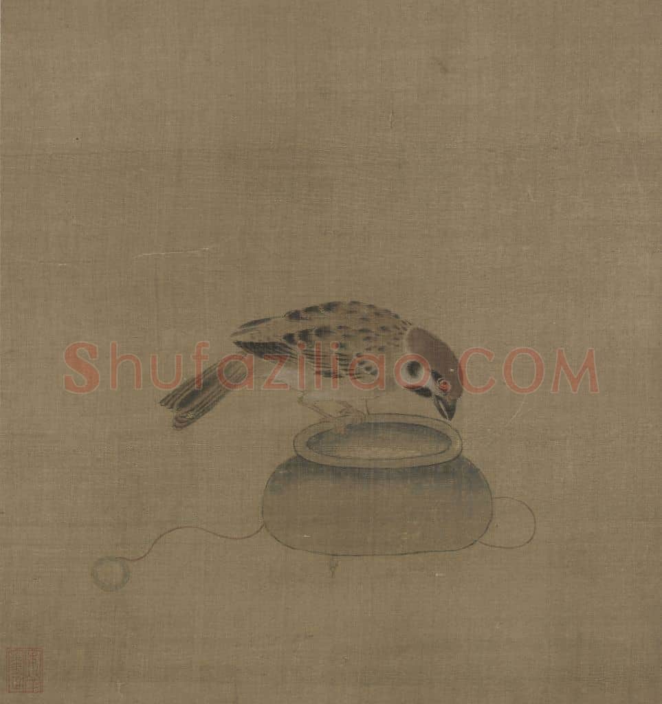 驯禽俯啄图页 | 故宫绘画藏品