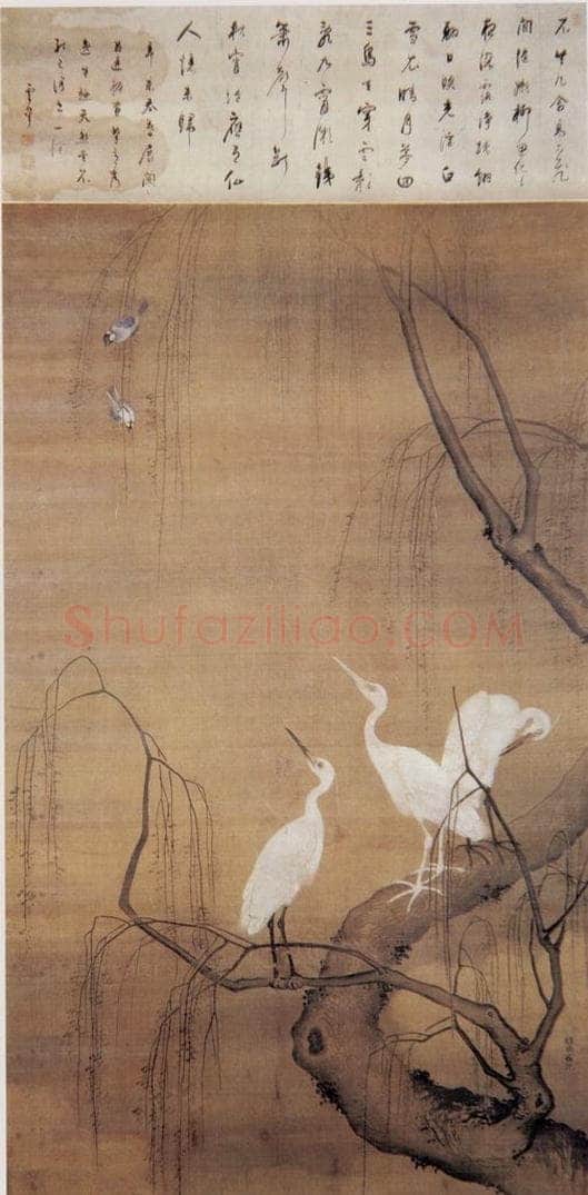 明 吕纪 柳荫白鹭图 书画作品