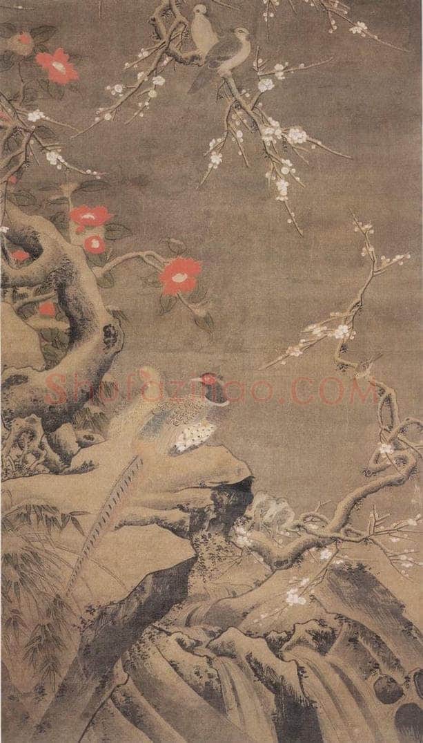 明 吕纪 雪梅锦鸡图 书画作品