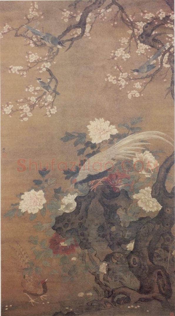 明 吕纪 牡丹锦鸡图 书画作品