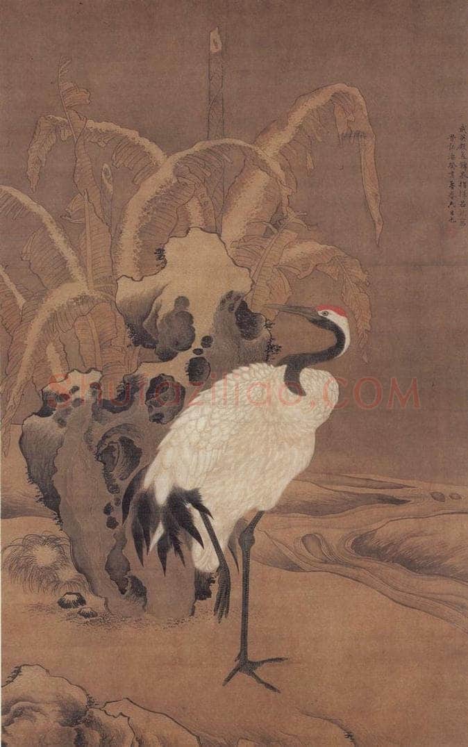 明 吕纪 蕉岩鹤立 书画作品