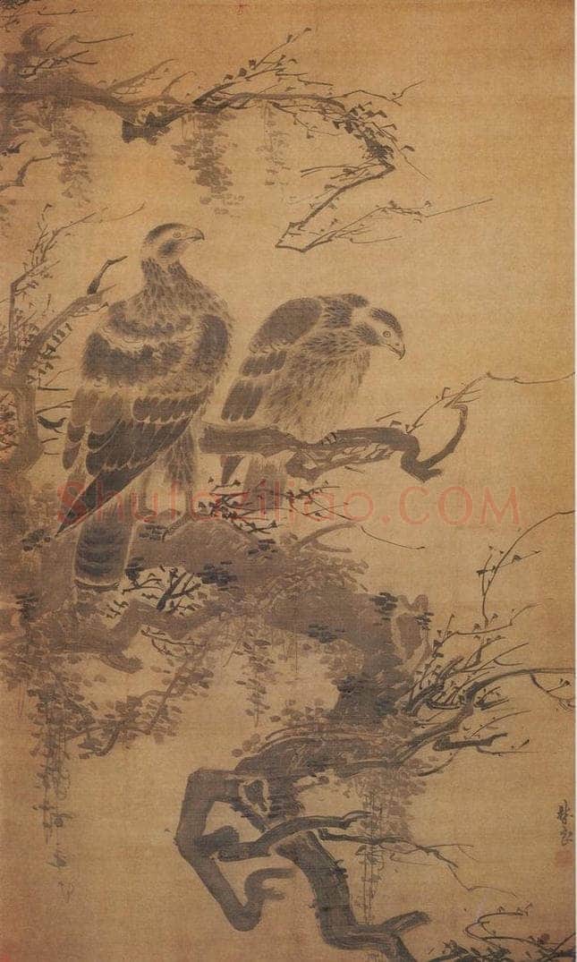 明 林良 双鹰图 书画作品