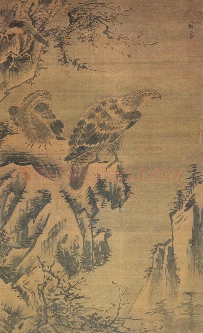 明 林良 双鹰图 书画作品