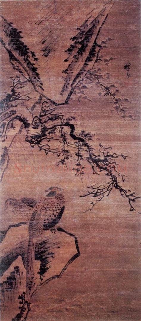 明 林良 雪景双雉图 书画作品