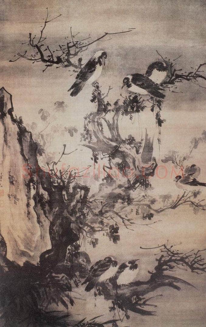 明 林良 枯木寒鸦图 书画作品